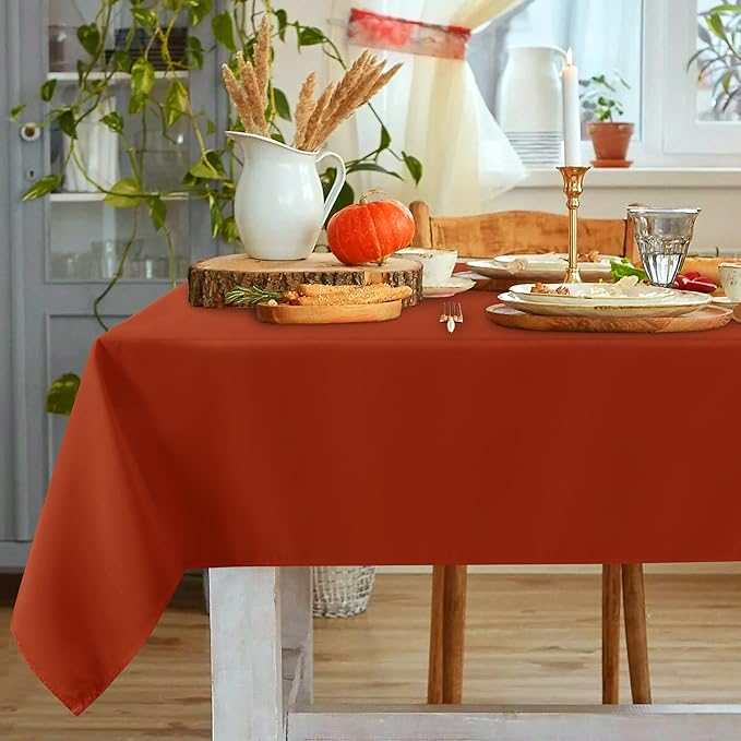sancua Rectangle Tablecloth 60 x 120 Inch Burnt Orange, Stain and Wrinkle Resistant Washable Fabric Fall Table Cloth, Thanksgiving Polyester Table Cover for Dining Parties Rust Pumpkin Orange
