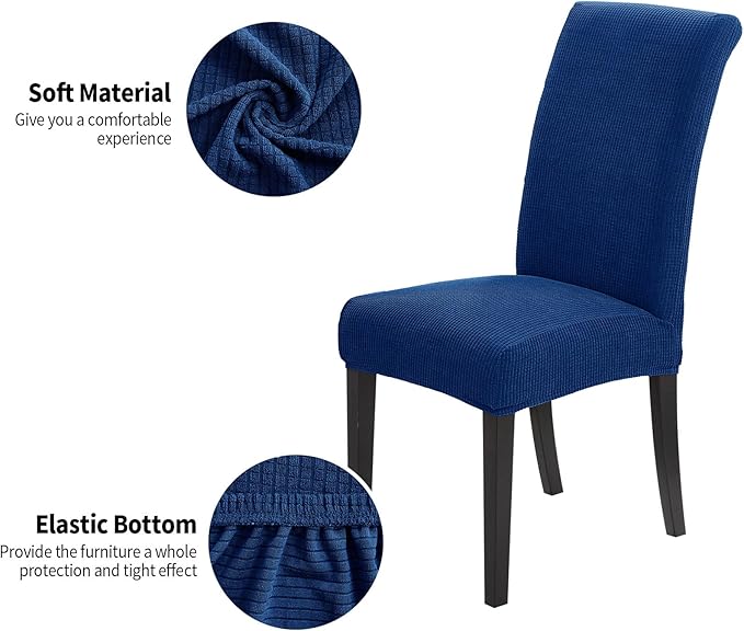 Joccun Chair Covers for Dining Room Set of 6, Dining Chair Slipcovers Stretch Dining Room Chair Covers Seat Protector,Washable Parsons Chair Cover for Home,Banquet(Classic Blue,6 Pack)