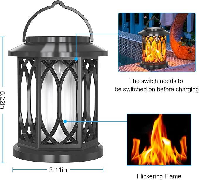 Solar Lanterns Outdoor, Flickering Flames Outdoor Solar Lights Hanging Lanterns Waterproof Decoration Lighting for Garden,Tree,Table (2 Pack)