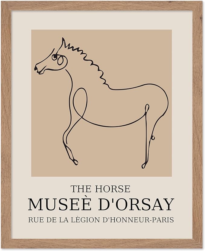 Poster Master Vintage Poster - Retro Minimalist Print - Gift for Artist, Friend - Horse, Line Drawing, Sketch, Abstract - Wall Decor for Living Room, Bedroom, 16x20 Beige Framed