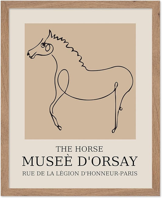 Poster Master Vintage Poster - Retro Minimalist Print - Gift for Artist, Friend - Horse, Line Drawing, Sketch, Abstract - Wall Decor for Living Room, Bedroom, 16x20 Beige Framed
