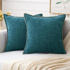 MIULEE Pack of 2 Couch Throw Pillow Covers 16x16 Inch Dark Teal Farmhouse Decorative Pillow Covers with Stitched Edge Soft Chenille Solid Dyed Spring Pillow Covers for Sofa Bed Living Room