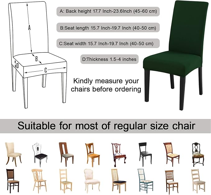 JQinHome Chair Covers for Dining Chairs, High Stretch Removable Washable Chair Protector Cover Set of 4, Chair Slipcovers for Dining Room, Kitchen,Home Party,Wedding Ceremony(Hunter Green, 4PC)