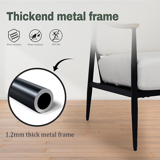 Modern Accent Chair for Living Room Bedroom Mid Century Arm Chair Upholstered Office Accent Chair Comfy Waiting Room Chair with Metal Frame, Cream White