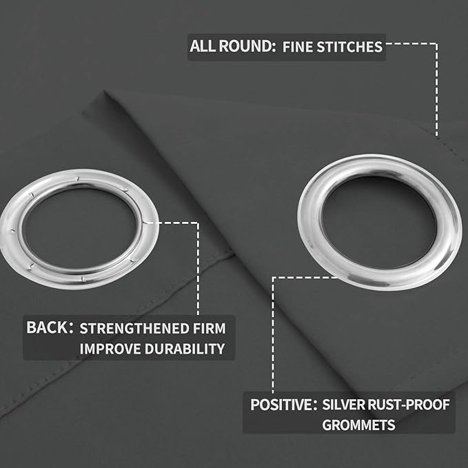 Easy-Going Blackout Curtains for Bedroom, Solid Thermal Insulated Grommet and Noise Reduction Window Drapes, Room Darkening Curtains for Living Room, 2 Panels (52x96 in,Gray)