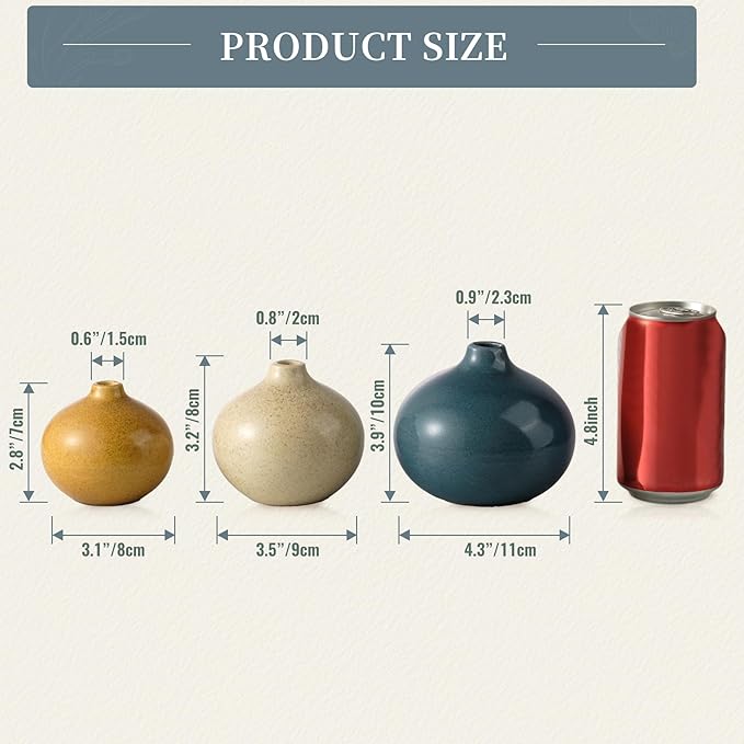 Ceramic Vase Set of 3,Small Vase for Home Decor,Mini Flower Vase, Decorative Vase for Table Living Room,Bedroom, Kitchen, Bathroom, Bookshelf