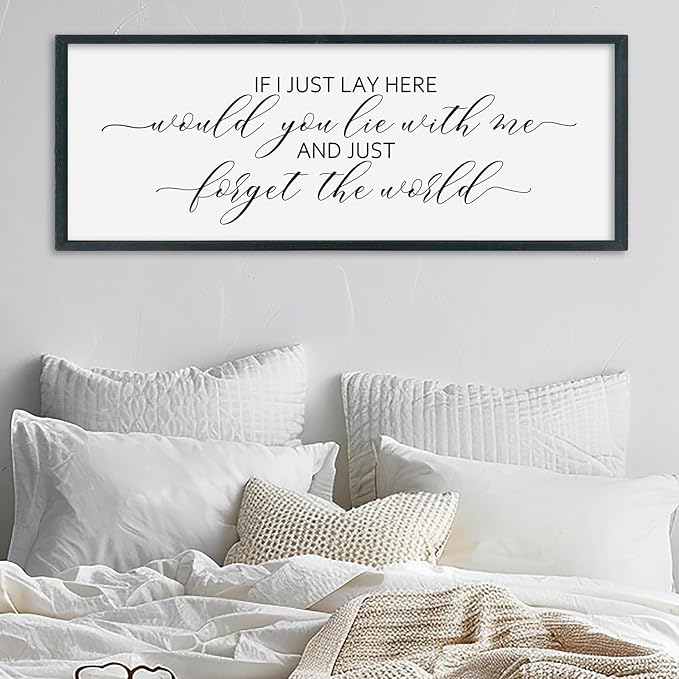 SRSZHIYUE If I Lay Here Would You Lie With Me Sign Bedroom Wall Decor Art 32"×12" Large Wood Framed Wall Hanging (Black)