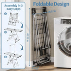 APEXCHASER Clothes Drying Rack with High Hanger, Foldable 3-Level Drying Racks with Shoe Rack, Crossbar and Vertical Rod Laundry Stand with Adjustable Wings Silver