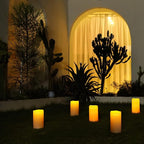 5plots 4" x 10" Single Waterproof Outdoor Flameless Candles, Battery Operated Flickering LED Pillar Candles with Remote and Timers for Indoor Outdoor Lanterns, Long Lasting, Large