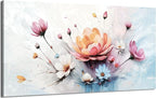 amatop Large Floral Wall Art – Modern Pink White and Blue Abstract Colorful Flower Bouquet Print Large Botanical Canvas Picture Nature Artwork Wall Decor for Living Room Bedroom Office 48x24 inch