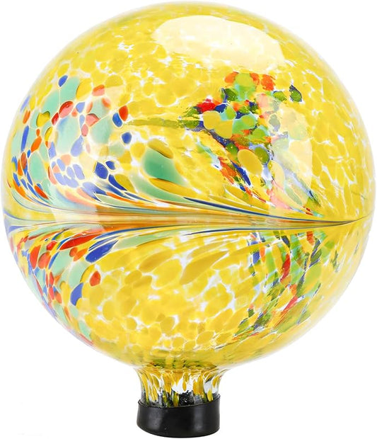 VCUTEKA Gazing Ball, Glass Gazing Balls Sphere for Garden Lawn Outdoor Ornament Yard Decorative, Yellow Swirl, 10"