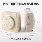Koville Marble Square Book Ends, Heavy Duty Book Holders, Bookends for Shelves, Office Bookshelf Decor for CDs/Video Games(Travertino Romano)