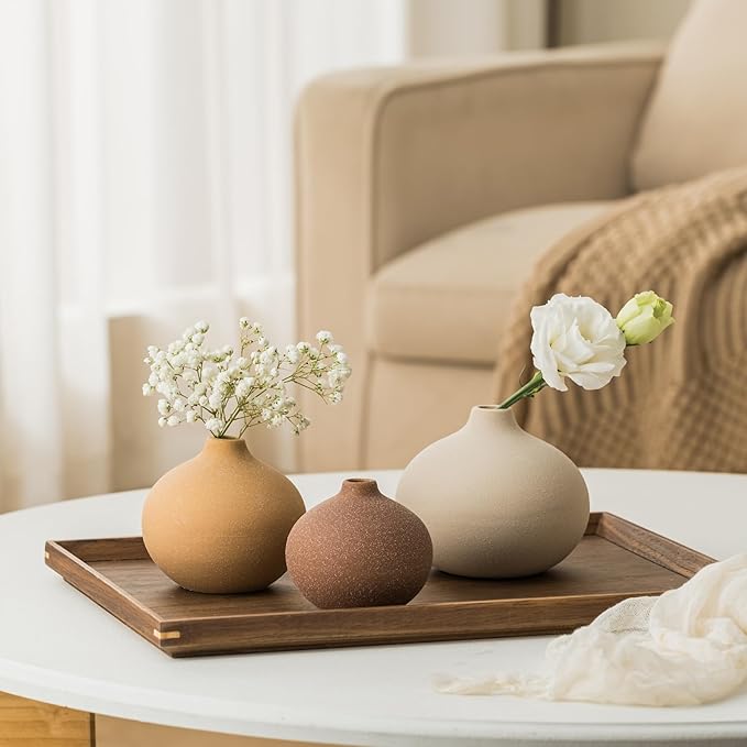 Ceramic Vase Set of 3, Bud Vases for Modern Farmhouse Home Decor, Cute Vases, Small Flower Vases for Dining Table Centerpieces,Living Room,Shelf,Mantel and Entryway Display