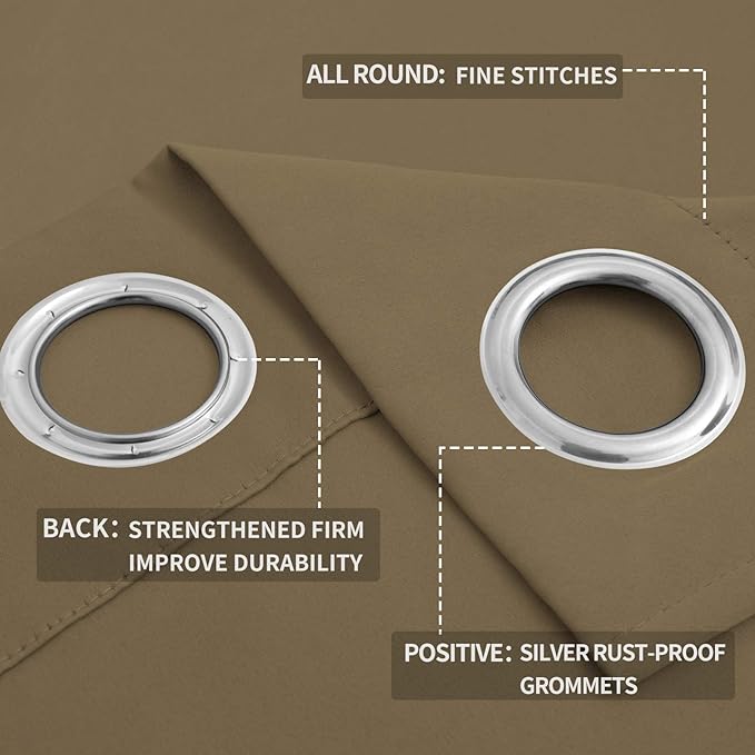 Easy-Going Blackout Curtains for Bedroom, Solid Thermal Insulated Grommet and Noise Reduction Window Drapes, Room Darkening Curtains for Living Room, 2 Panels (52x108 in,Tan)