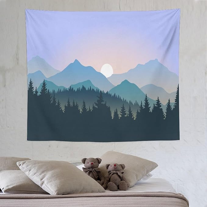 HZOHNAGO Mountain Tapestry Forest Mountain Sunrise Pattern Printed Wall Tapestry Wall Hanging for Bedroom Living Room Dorm 60" W x 50" H