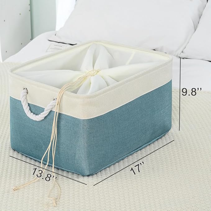 TheWarmHome Storage Baskets for Organizing - Extra Large 3 Pack 17x14x10 inch Storage Bins for Shelves Closet Nursery Bathroom Bedroom Baby Clothes Dog Toy Home Organization (White & Green)