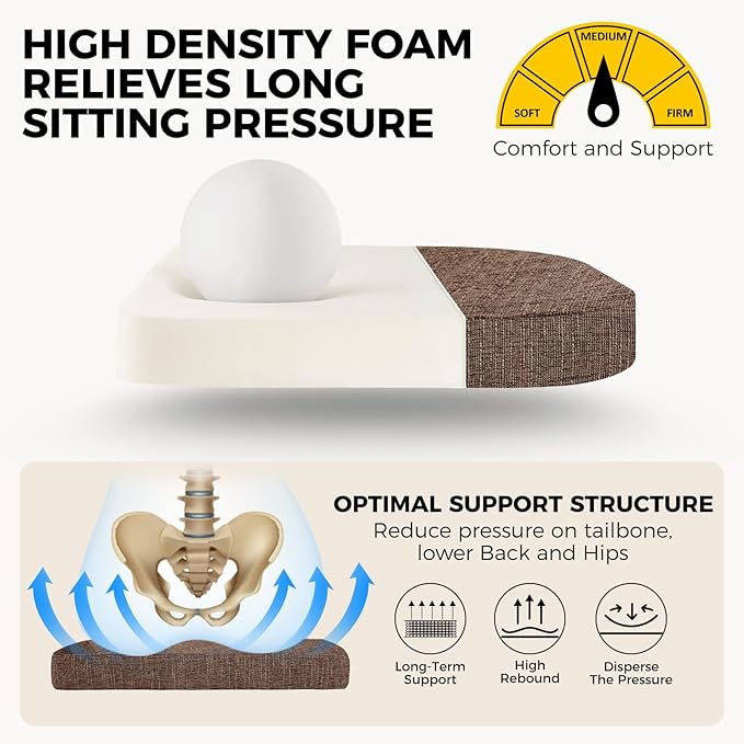 downluxe Indoor Chair Cushions for Dining Chairs, Soft and Comfortable Textured Foam Kitchen Chair Pads with Ties and Non-Slip Backing, 16" x 16" x 2", Brown, 4 Pack