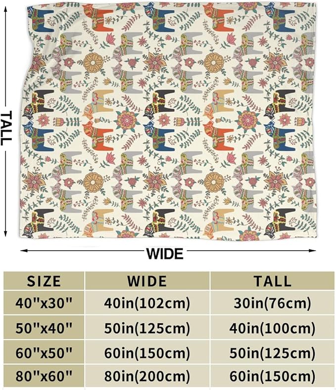 Swedish Dala Horses Throw Blanket Soft Fleece Blanket Men Women Gift for Kids Boys Girls for Party Couch Sofa Bed Deco Blankets 80x60 Inches