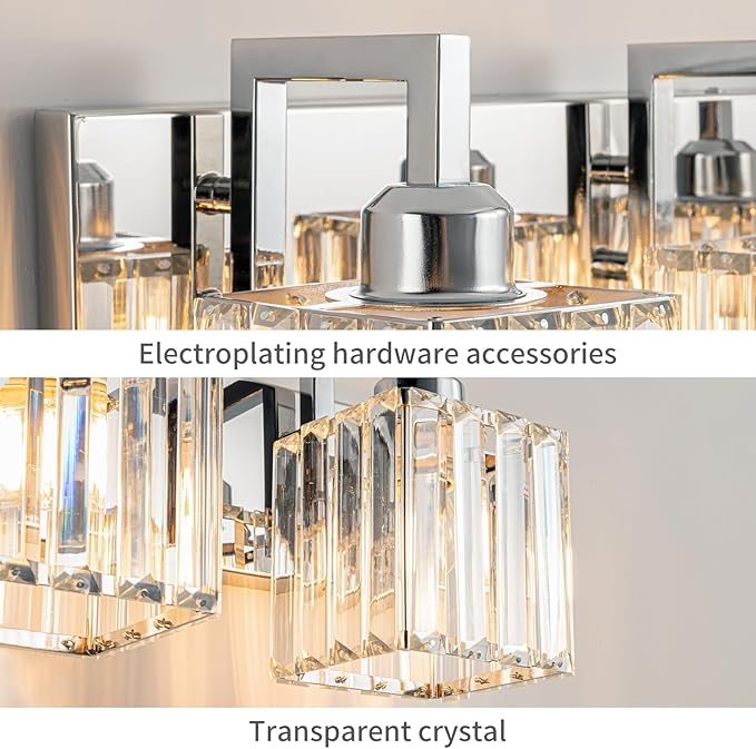 Modern Bathroom Vanity Light 5-Lights Chrome Crystal Wall Lamp Bathroom Modern Crystal Vanity Lighting