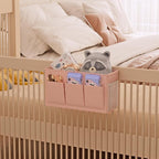 Dual-purpose Bedside Caddy Bedside Organizer, Bed Caddy with 6 Pockets, Versatile Bedside Storage Solution Magazine Remotes holder, ideal for Home, Dorm, Hospital, Crib Bed (Pink)