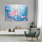 HZOHNAGO Mermaid Girls Tapestry Watercolor Mermaid Princess Pattern Printed Wall Tapestry Wall Hanging for Bedroom Living Room Dorm 40" W x 30" H