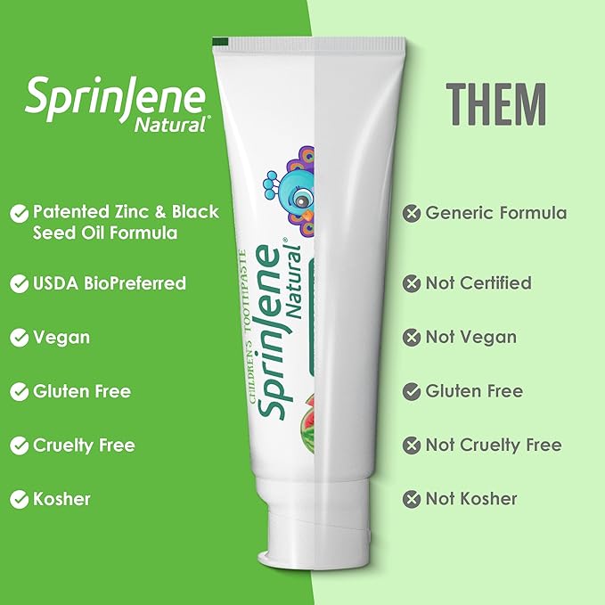SprinJene Natural Kids Toothpaste, Watermelon | Natural Children’s Toothpaste for Cavity Protection | Fluoride Toothpaste for Toddlers | 2 Pack