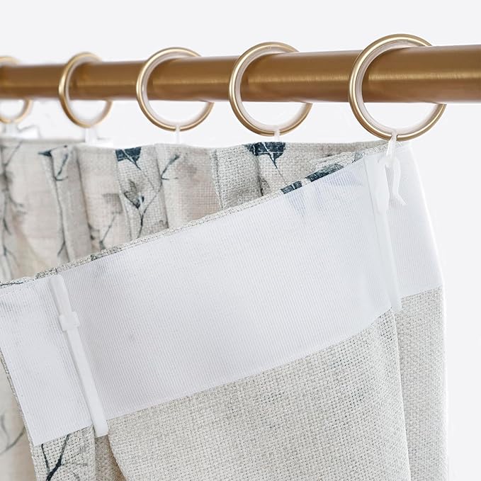 Pinch Pleated Floral Linen Curtains, 52 Inch Wide by 82 Inch Long Printed Curtains for Privacy Light Filtering, Suitable for Living Rooms and Sunrooms.2 Panels