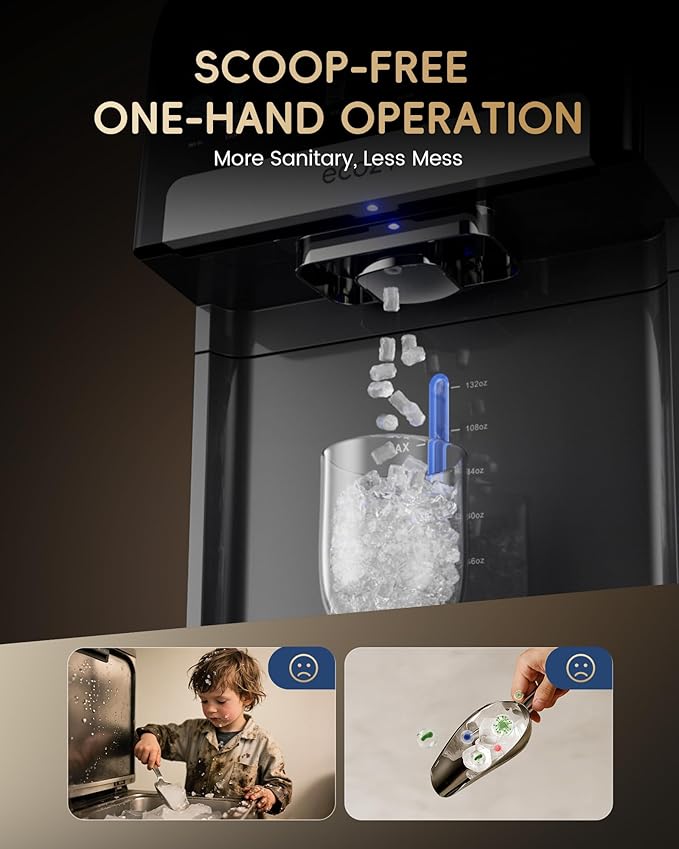 ecozy Nugget Ice Maker Dispenser, Smart 2-in-1 Pebble Ice Machine Countertop & Water Dispenser with App Control, Self-Cleaning, Auto Lighting, TDS Monitor, Measured Dispensing, 33Lbs/Day