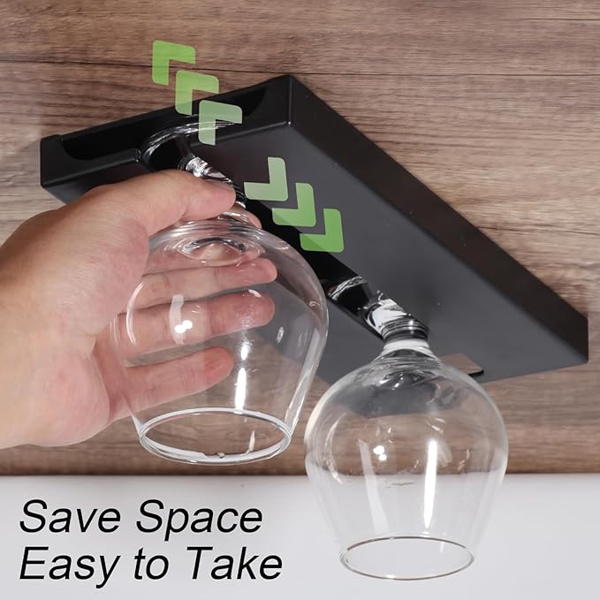 4 Pcs Wine Glass Holder Under Shelf or Cabinet Punch-free,Stemware Rack Glassware Drying Storage Hanger for Kitchen,Bar and Restaurant (White) ﻿