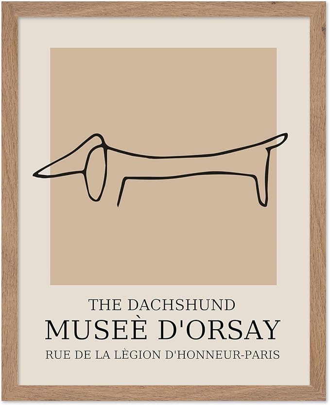 Poster Master Vintage Poster - Retro Minimalist Print - Gift for Artist, Housewarming - Dachshund Dog, Line Drawing, Abstract - Wall Decor for Living Room, Bedroom, 11x14 Beige Framed