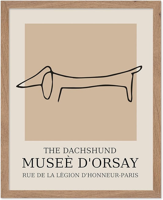 Poster Master Vintage Poster - Retro Minimalist Print - Gift for Artist, Housewarming - Dachshund Dog, Line Drawing, Abstract - Wall Decor for Living Room, Bedroom, 11x14 Beige Framed