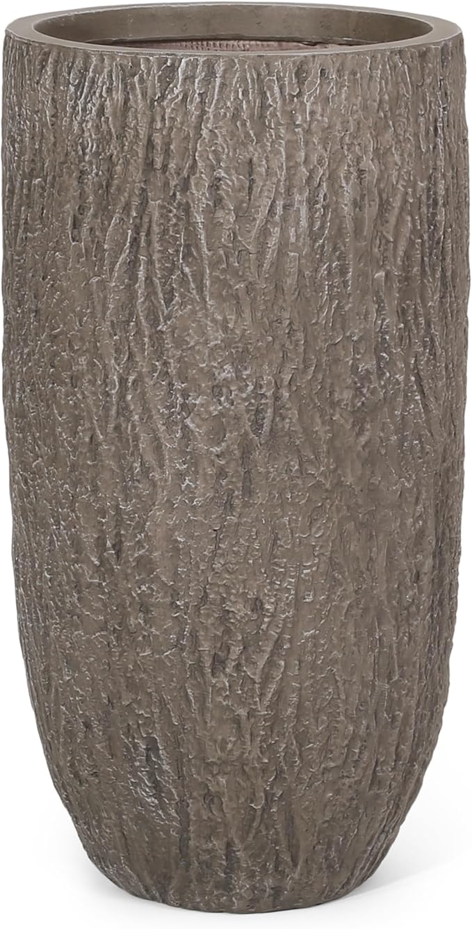 Christopher Knight Home Jorine Lightweight Concrete Planter, Cast Stone Plant Pot, Large Garden Urn, Patio Texture Finish Flower Pot for Balcony Backyard Poolside, No Assembly Needed, 27" H Brown
