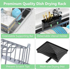 LEMIKKLE Expandable Dish Drying Rack- Space-Saving Dish Rack, Dish Drainers for Kitchen Counter with a Cutlery Holder, Over The Sink Dish Racks Fit for 14’’-19’’ Kitchen Sink Grey