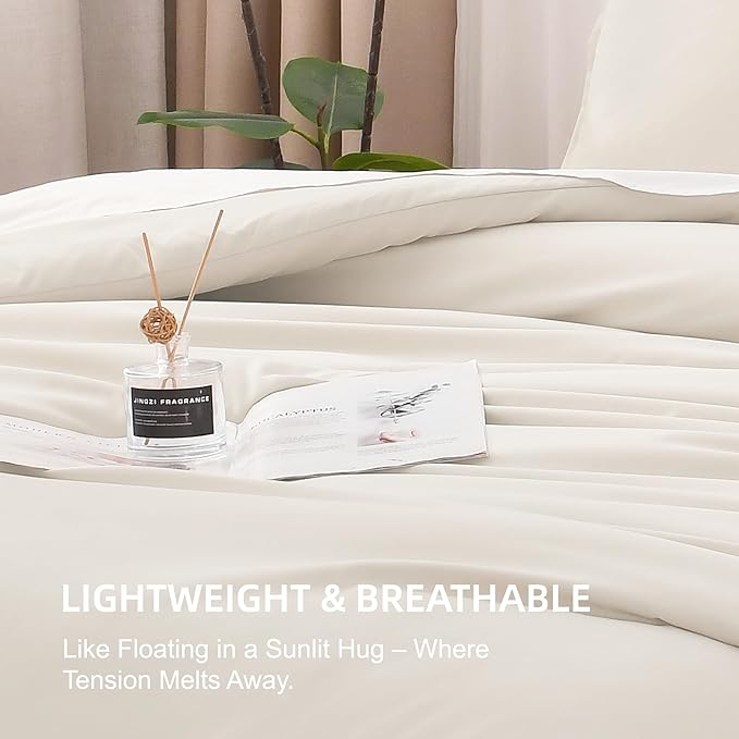 Litanika Beige Comforter Set California King Size, 3 Pieces Cal King Lightweight Solid Bedding Comforter Set, Oversized All Season Fluffy Bed Set (104x96In Comforter & 2 Pillowcases)