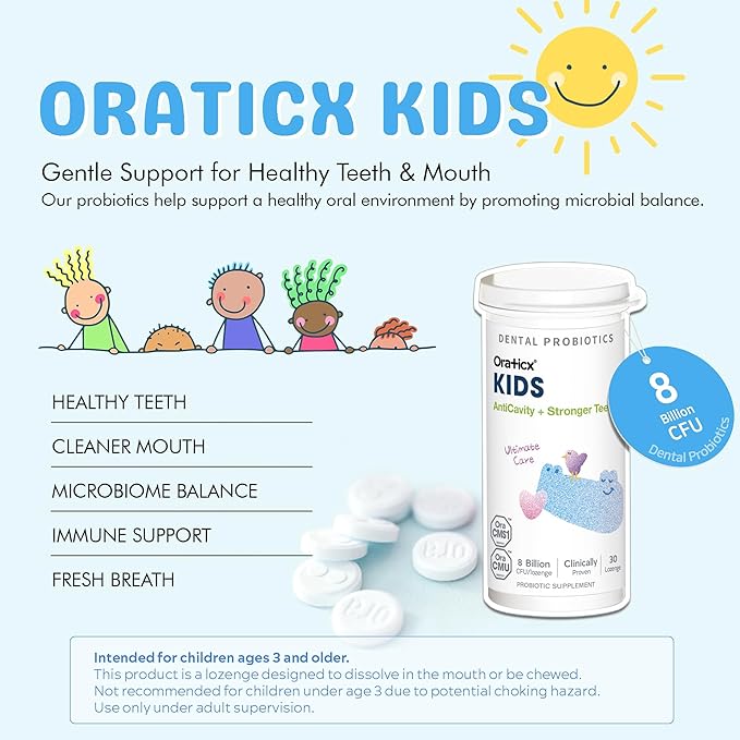 Kids Dental Probiotics for Anti-Cavity + Healthy Teeth and Gums, 8 Billion CFU Probiotics for Oral Health, Yogurt Flavor 2-Pack