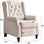 CANMOV Push Back Recliner Chair,Accent Chair,Mid Century Wingback Recliner, Fabric Push Back Recliner Chair Single Armchair Sofa with Rivet Decoration, Button-Tufted Back for Living Room, White
