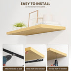 24" Floating Shelves for Wall, 12" Deep Slim Oak Floating Shelves, Wall-Mounted Shelves for Bedroom, Living Room, Kitchen, Bathroom - Set of 2