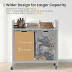 Laundry Hamper, Laundry Basket, Laundry Sorter with 3 Removable Bags, Clothes Basket with 3 Compartments, Wheels, Shelf for Laundry Room Bathroom Bedroom (2 Bags-Gray)