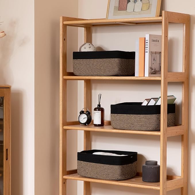 Storage Baskets for Organizing 3 Pack, Woven Baskets for Shelves, Closet Organizer Bins Empty Gift Basket Toy Storage for Toys, Books, Towels, Clothes, 15"x11.42"x6.7", Black & Yellow