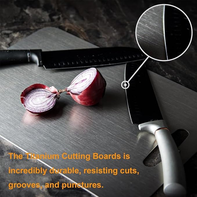 Titanium Cutting Boards for Kitchen - 100% Pure Titanium Cutting Board - Double Sided Food Grade Quality Cutting Boards - Easy to Clean and Store (12"L x 9"W)