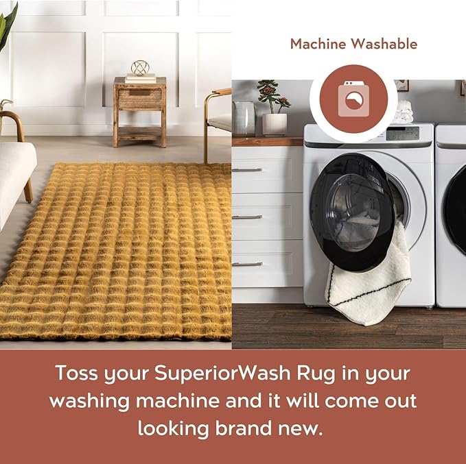 nuLOOM Jeni Checkered 3'9" x 6' Machine Washable Area Rug for Living Room Bedroom Dining Room Kitchen, Gold