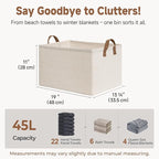 StorageWorks Storage Bins, Shelves Baskets for Organizing, 45L Extra Large Fabric Closet Organizers with Handles, Metal Frame, Beige（Cotton-linen）, 2-Pack