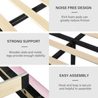 Full Size Bed Frame with Headboard, Velvet Upholstered Platform Bed with Vertical Channel Tufted Design, No Box Spring Required, Easy Assembly, Pink
