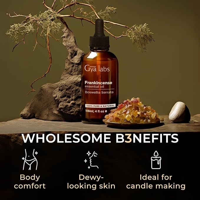 Gya Labs Frankincense Essential Oil - Huge 4 Fl Oz - 100% Pure Natural Frankincense Oil for Skin, Face, Body, Massages - Premium Grade for Wellness, Comfort & Candle Making Scent