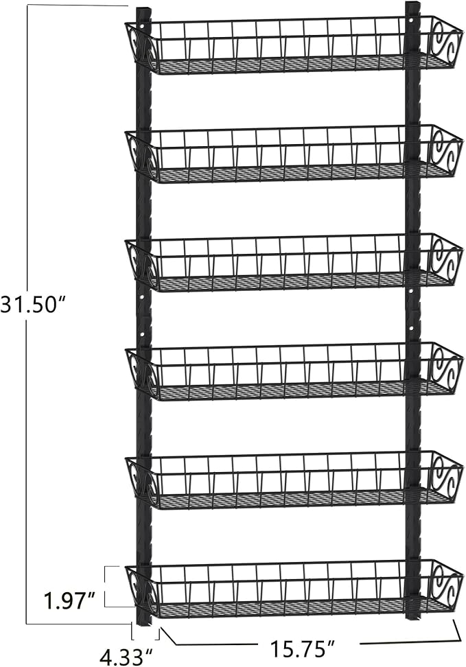 SWOMMOLY Adjustable Wall Mount Spice Rack, 6-Tier Dual-use (Multi-use) Organizer, Black