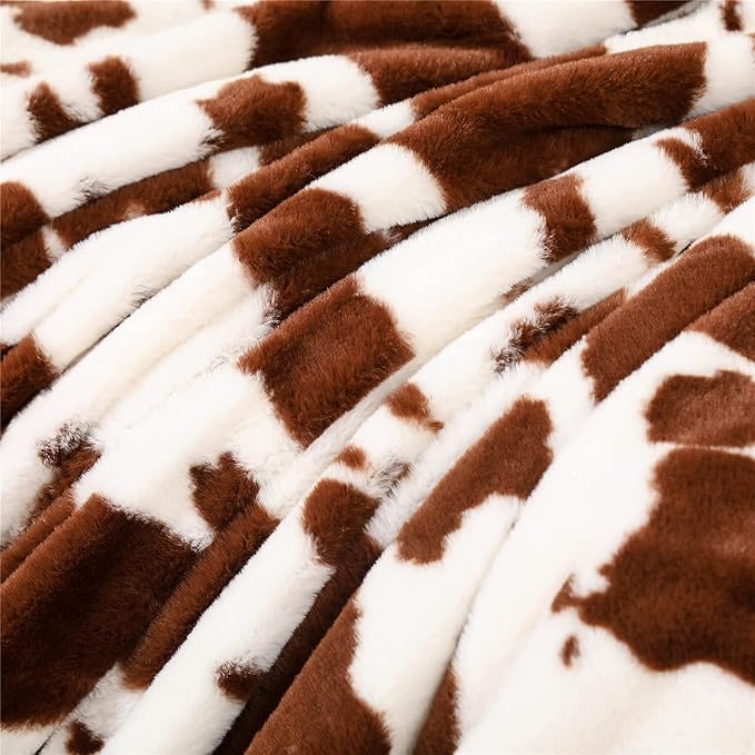 RYNGHIPY Cow Print Blanket for Sofa Couch Double Sided Flannel Animal Design Brown Throw Blanket (Brown, 51''x63'')