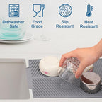 Silicone Dish Drying Mat for Kitchen Counter, 15''x 10'' Drying Mat with Drain Lip, Non-Slip Dish Drainer Mats with Built-in Drain, Heat Resistant Drain Pad on Countertop, Gray