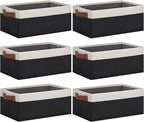 GhvyenntteS Storage Baskets for Organizing, Fabric Storage Bins with Leather H&les, Foldable Rectangular Storage Baskets for Shelves, Closets, Home, Office(Black/White, 6 Pack)11.8X7.9X5.1 in