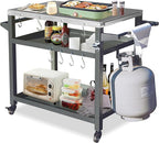 Domi 3-Shelf Outdoor Grill Table, Grill Cart Outdoor with Wheels, Pizza Oven and Food Prep Table, Blackstone with Stainless Steel Tabletop, BBQ Stand for Blackstone Griddle for Outside BBQ