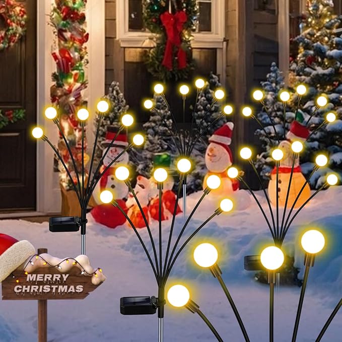 Solar Garden Lights,Solar Firefly Lights,8 Pack 64 Heads Solar Lights Outdoor Decorative,Sway by Wind, High Flexibility Iron Wire & Heavy Bulb Base,Yard Patio Pathway Lawn
